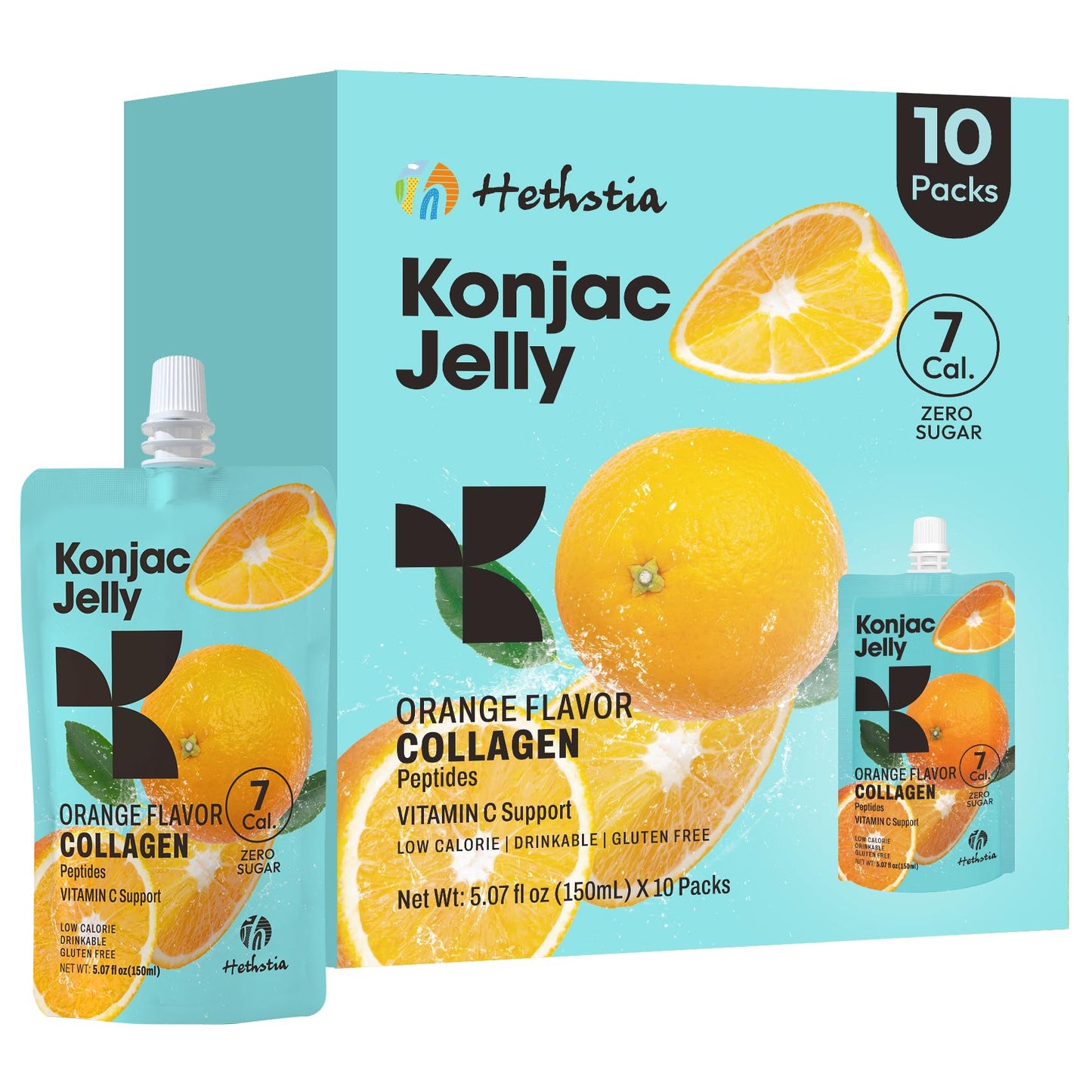 Hethstia Orange Konjac Jelly with Collagen – 10 Pouches | Keto, Sugar-Free, Gluten-Free, Vitamin C