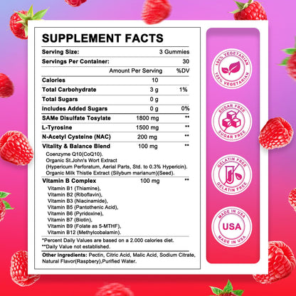 HevChay SAM-e Gummies - 1800 mg High-Absorption SAM-e for Brain, Mood, Joints & Liver - Vegan
