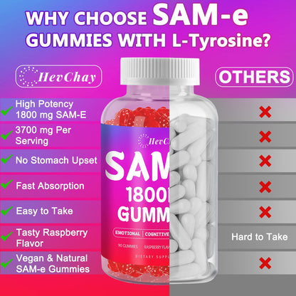 HevChay SAM-e Gummies - 1800 mg High-Absorption SAM-e for Brain, Mood, Joints & Liver - Vegan