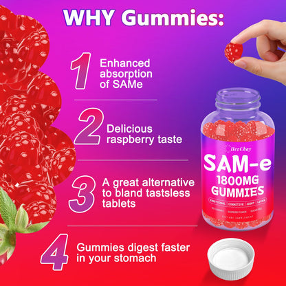 HevChay SAM-e Gummies - 1800 mg High-Absorption SAM-e for Brain, Mood, Joints & Liver - Vegan