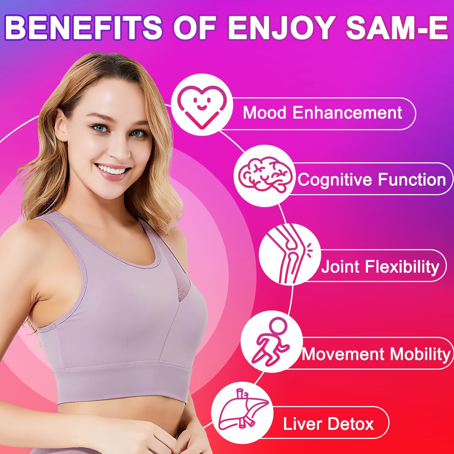 HevChay 1800 MG SAM-e Gummies – Brain, Mood, Joints, Liver | 90 Vegan Gummies