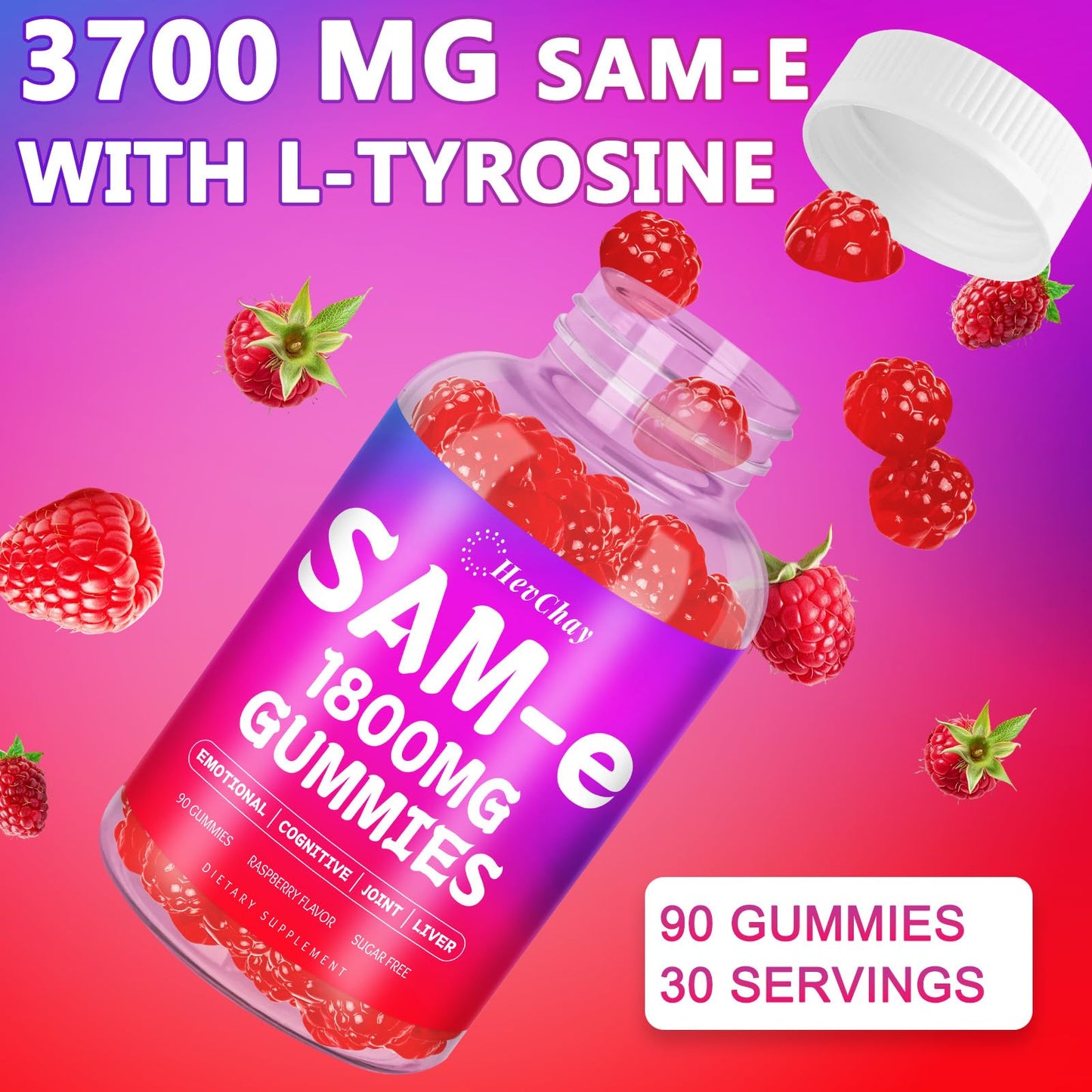 HevChay 1800 MG SAM-e Gummies – Brain, Mood, Joints, Liver | 90 Vegan Gummies