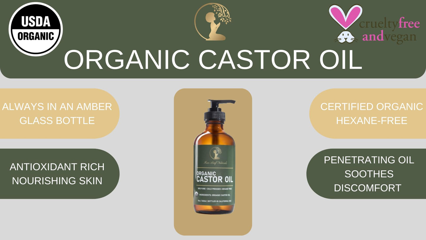 Four Leaf Naturals Organic Unrefined Castor Oil - 8 oz | USDA Certified | Cold-Pressed