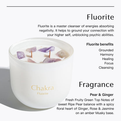 Hidden Label Healing Crystal Candle – Pear Ginger, Wood Wicks, Real Crystals, 12oz