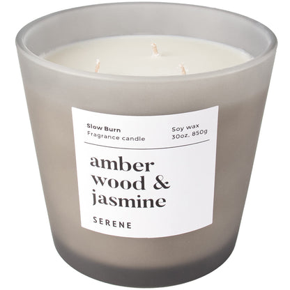 Hidden Label Large Scented Candle | 30oz 3-Wick Amber Wood & Jasmine