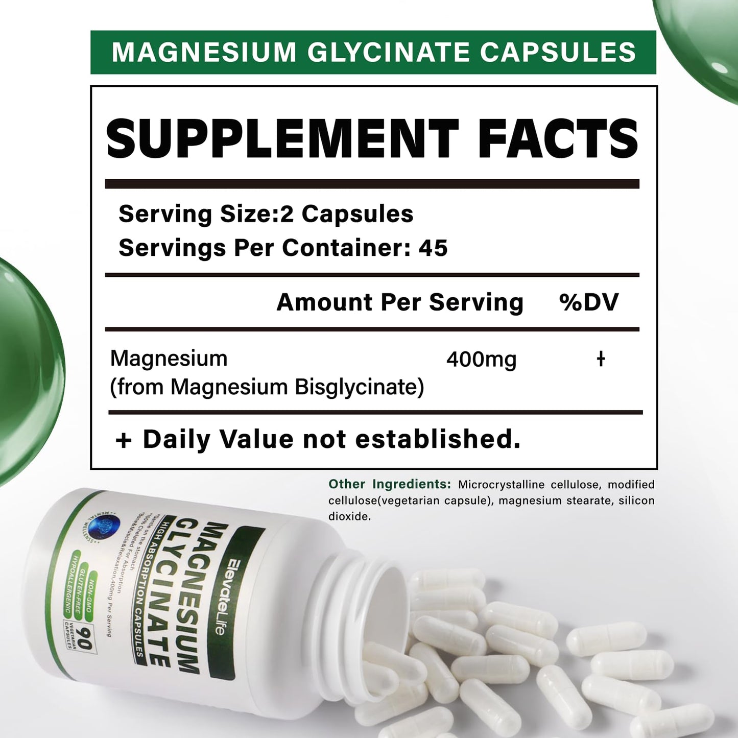 Magnesium Glycinate 400 mg – Chelated, High Absorption, Gentle on Stomach | 90 Vegetarian Capsules