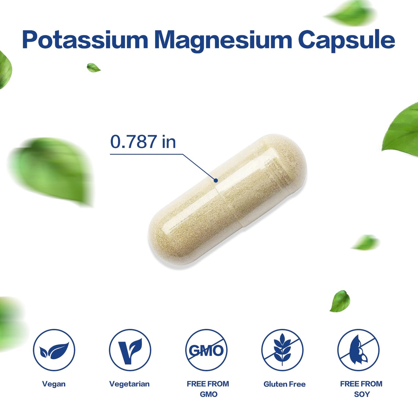 Potassium Magnesium 1000mg Supplement | Leg Cramps Relief | High Absorption | Vegan (60 Capsules)