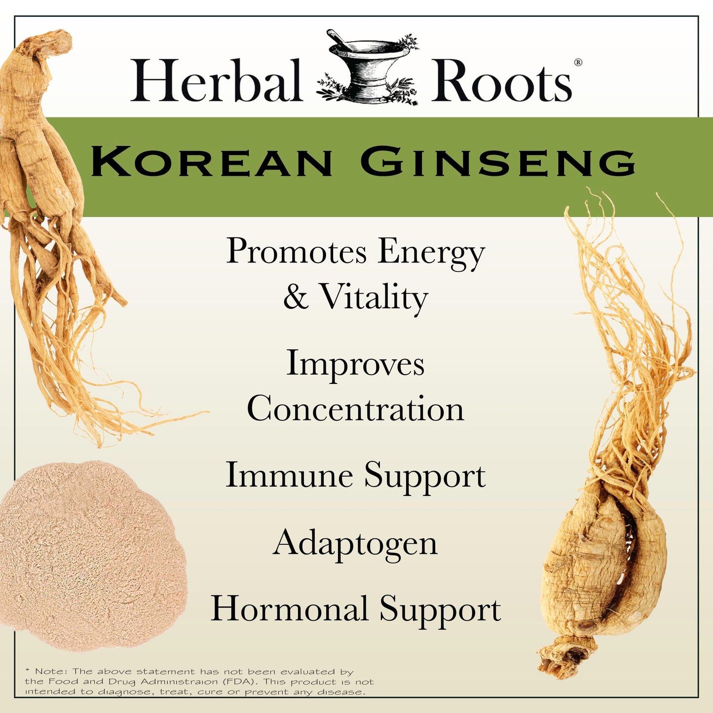 Herbal Roots Panax Ginseng | Organic Korean Ginseng Root Powder 1000mg | High Ginsenosides for Energy & Performance | 60 Vegan Capsules