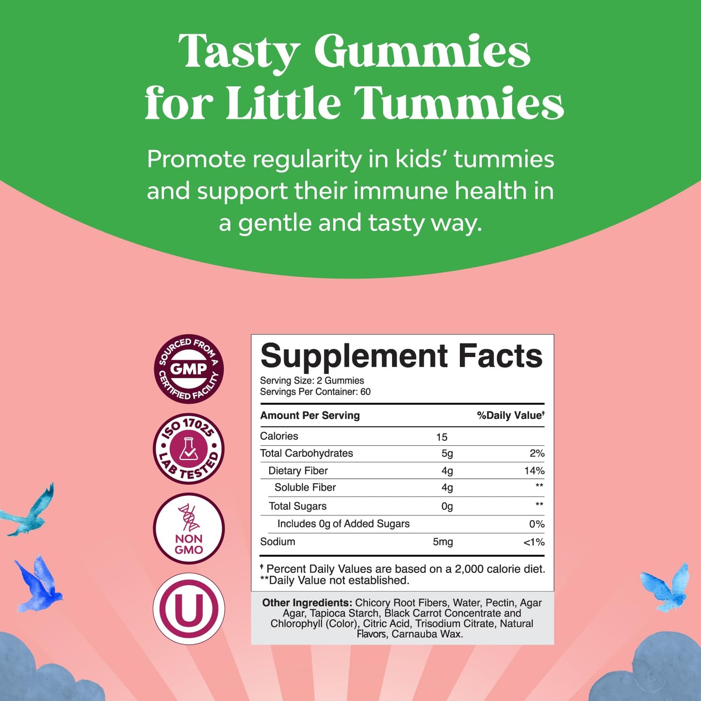 High Prebiotic Fiber Gummies for Kids - 120 Count | Chicory Root, Non-GMO & Vegan