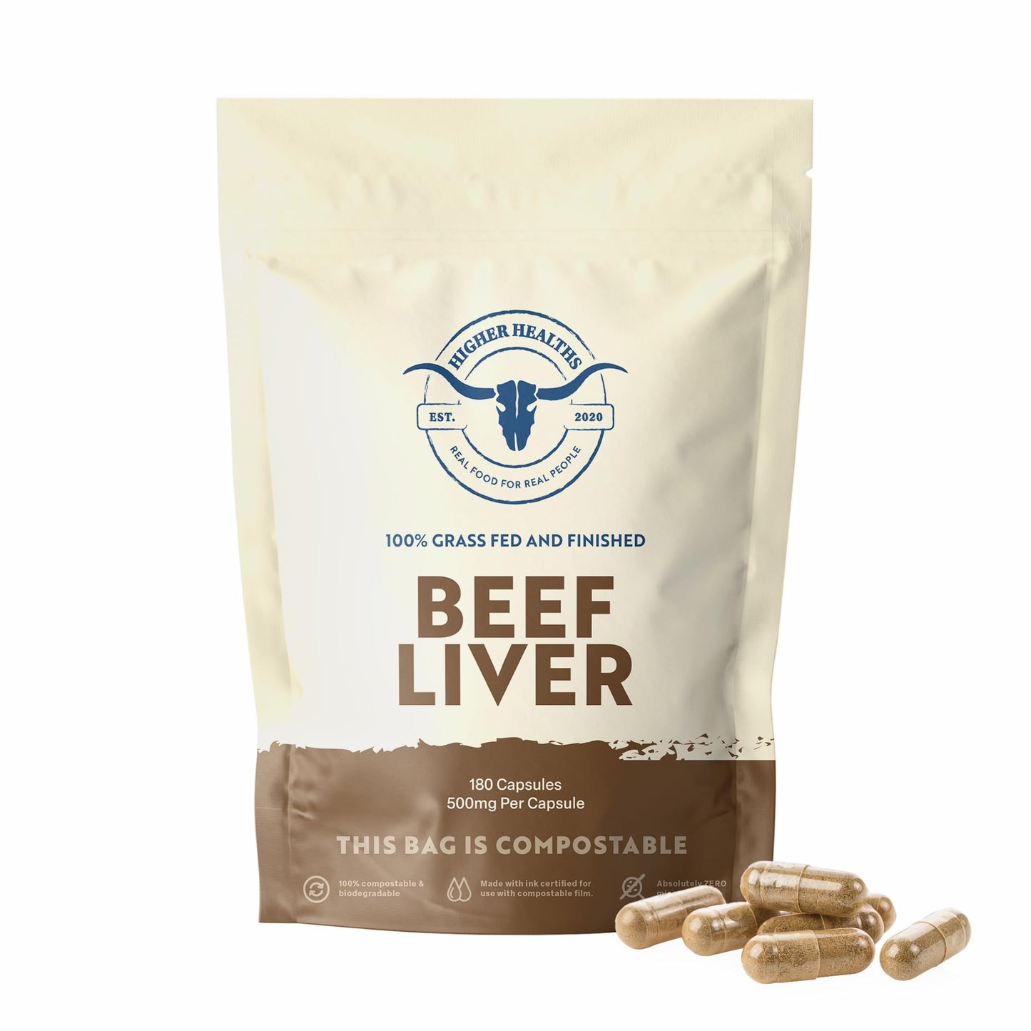 Higher Healths Beef Liver – Nature’s Multivitamin | 100% USA Beef | 180 Capsules