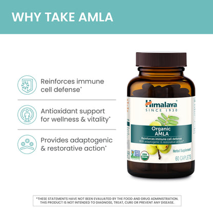Himalaya Organic Amla - Immune Support, Adaptogen & Antioxidants, 600 mg, 60 Caplets | USDA Organic