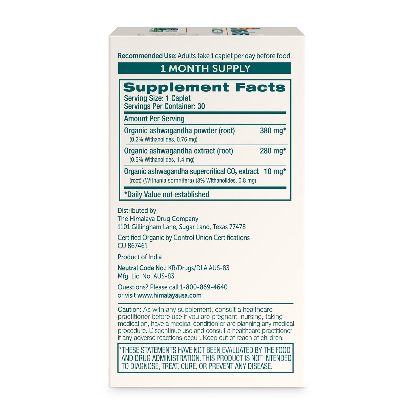 Himalaya Organic Ashwagandha Root – 30 Day Supply | Stress & Energy Support