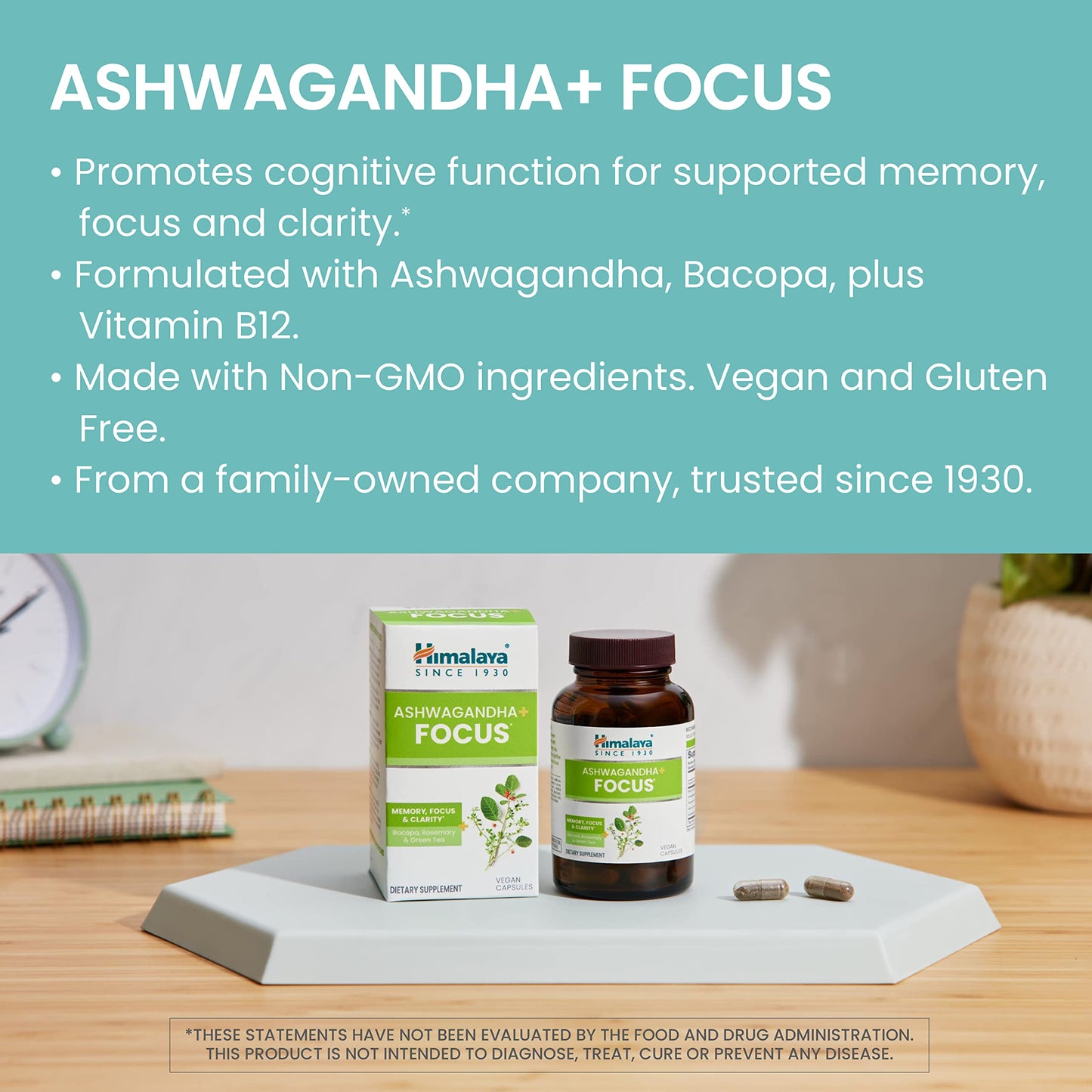 Himalaya Ashwagandha+ Focus – Nootropic Memory & Clarity (Vegan, Non-GMO)
