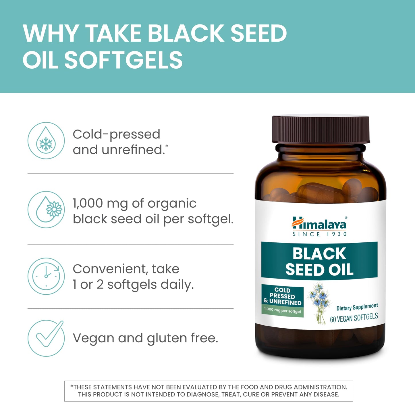 Himalaya Black Seed Oil Softgels - 1000 mg, Cold-Pressed & Unrefined, Non-GMO