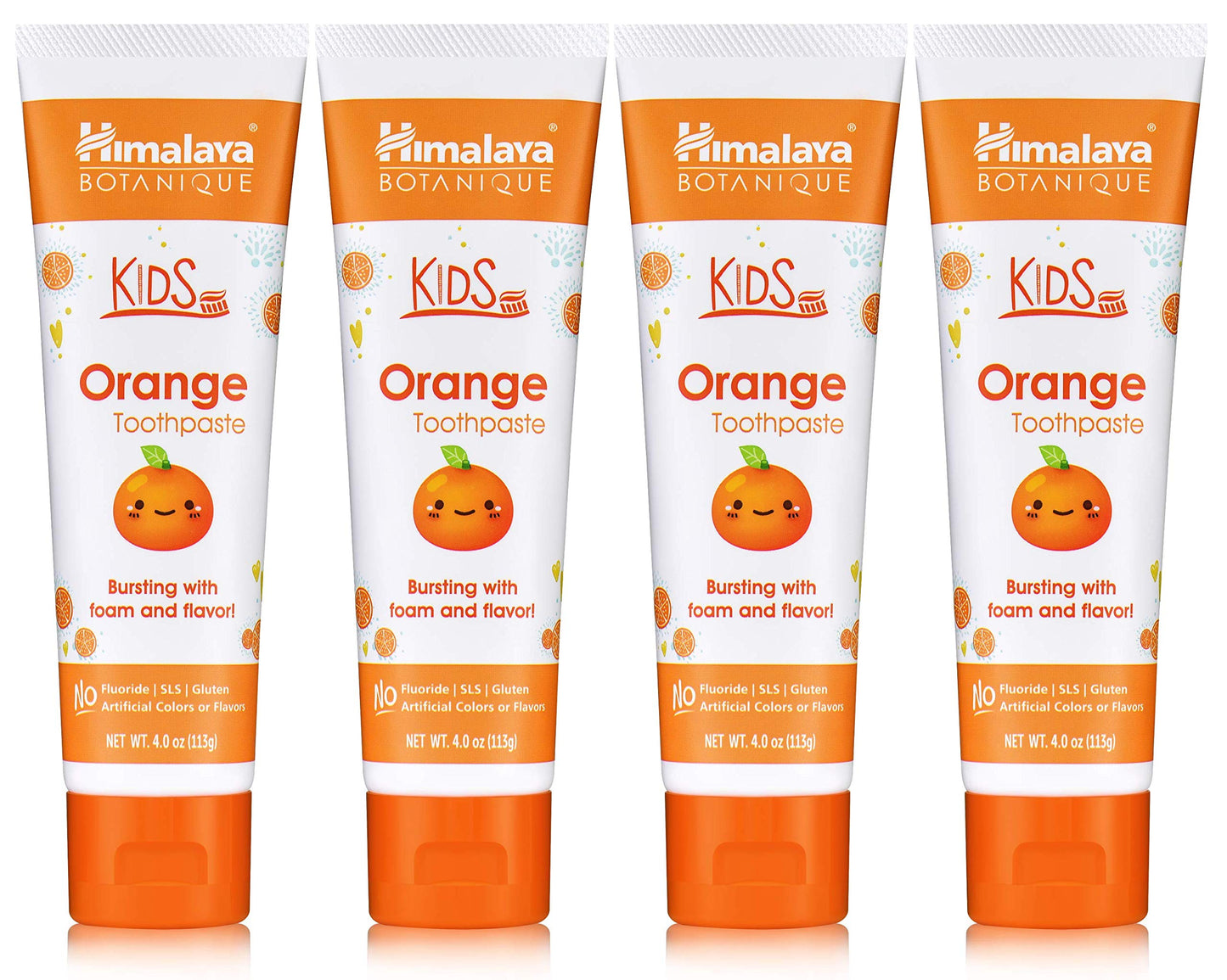 Himalaya Botanique Kids Toothpaste – Herbal Orange Flavor, Fluoride Free, SLS Free, Vegan | 4 Oz x 4 Pack