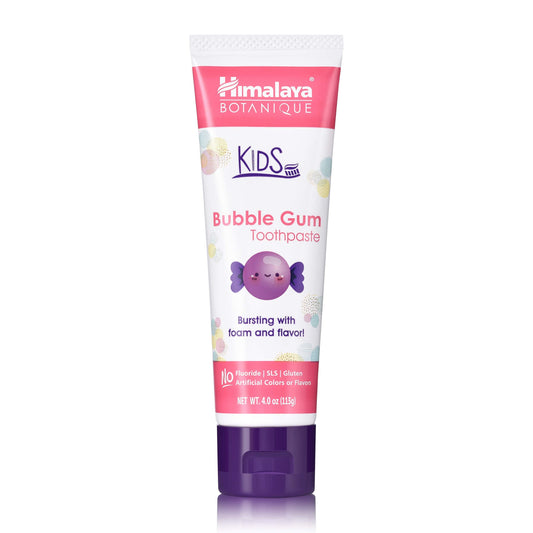Himalaya Botanique Kids Toothpaste with Xylitol - Bubble Gum, SLS Free, Fluoride Free, 4 oz