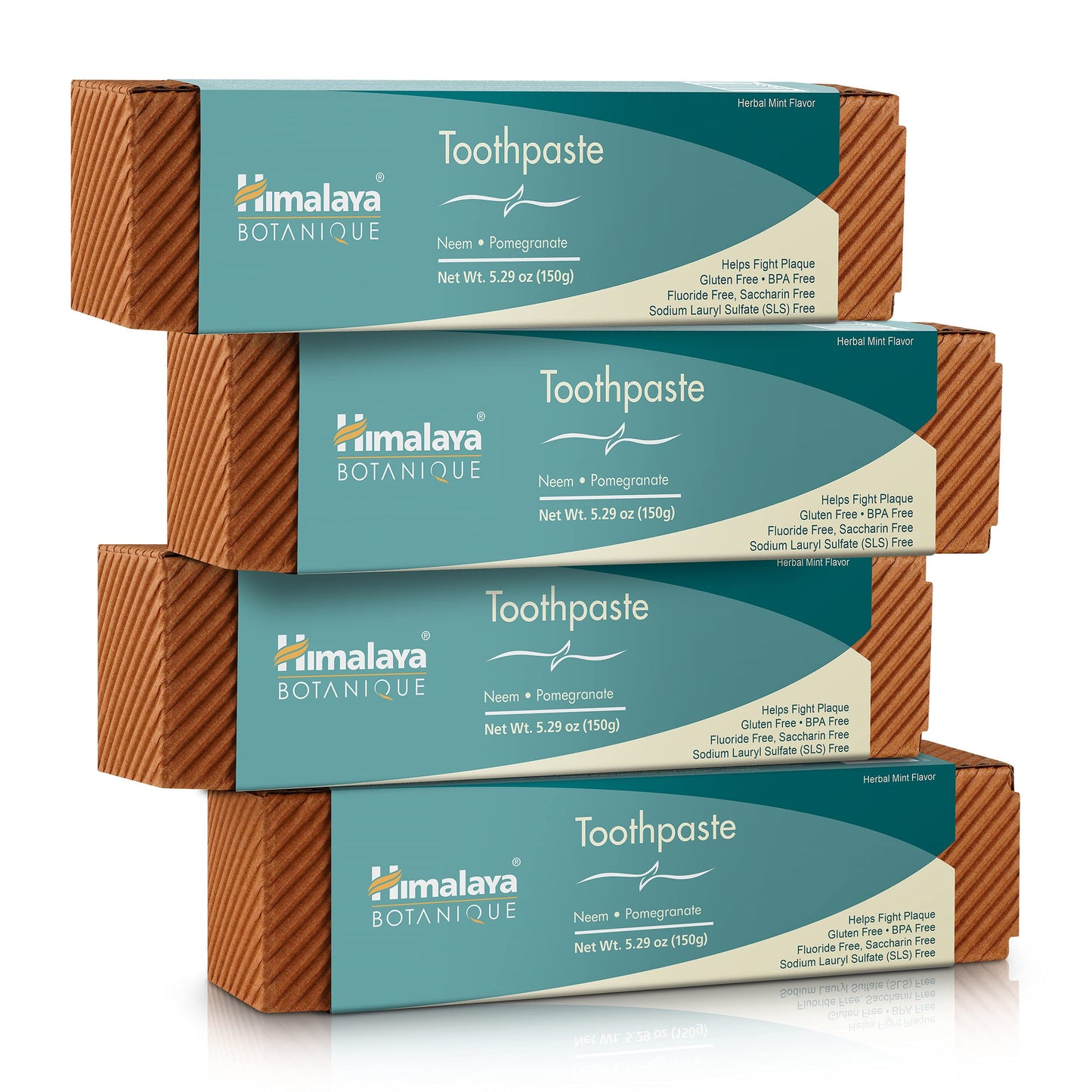 Himalaya Botanique Neem & Pomegranate Toothpaste — Fluoride Free, SLS Free, Vegan, Cruelty Free, Mint Flavor, 5.29 oz, 4 Pack