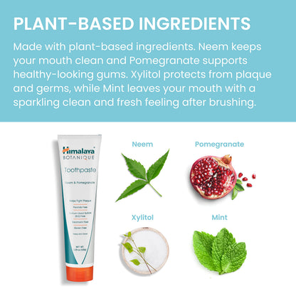 Himalaya Botanique Neem & Pomegranate Toothpaste — Fluoride Free, SLS Free, Vegan, Cruelty Free, Mint Flavor, 5.29 oz, 4 Pack