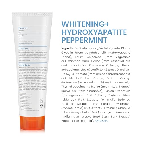 Himalaya Botanique Whitening + Hydroxyapatite Toothpaste – Peppermint, Nano Hydroxyapatite for Remineralization & Enamel Support | Gluten Free, 4 oz, 2-Pack