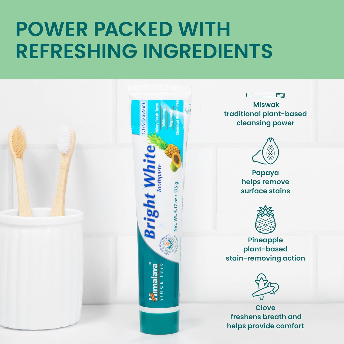 Himalaya Bright White Toothpaste – Fluoride Free, 6.17 oz, 2 Pack