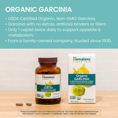 Himalaya Organic Garcinia Cambogia – 600 mg, 120 Plant-Based Caplets | USDA Organic