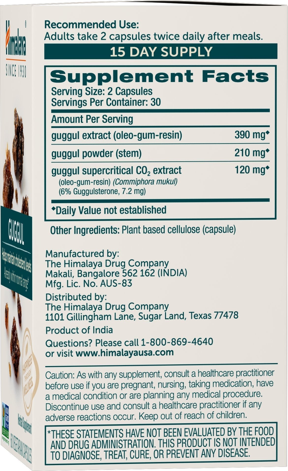 Himalaya Guggul - Cholesterol Support (LDL, HDL & Triglycerides) 750 mg, 60 Vegetarian Capsules, 1 Month Supply, 2 Pack