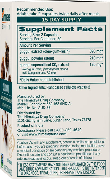 Himalaya Guggul - Cholesterol Support (LDL, HDL & Triglycerides) 750 mg, 60 Vegetarian Capsules, 1 Month Supply, 2 Pack
