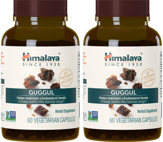Himalaya Guggul - Cholesterol Support (LDL, HDL & Triglycerides) 750 mg, 60 Vegetarian Capsules, 1 Month Supply, 2 Pack