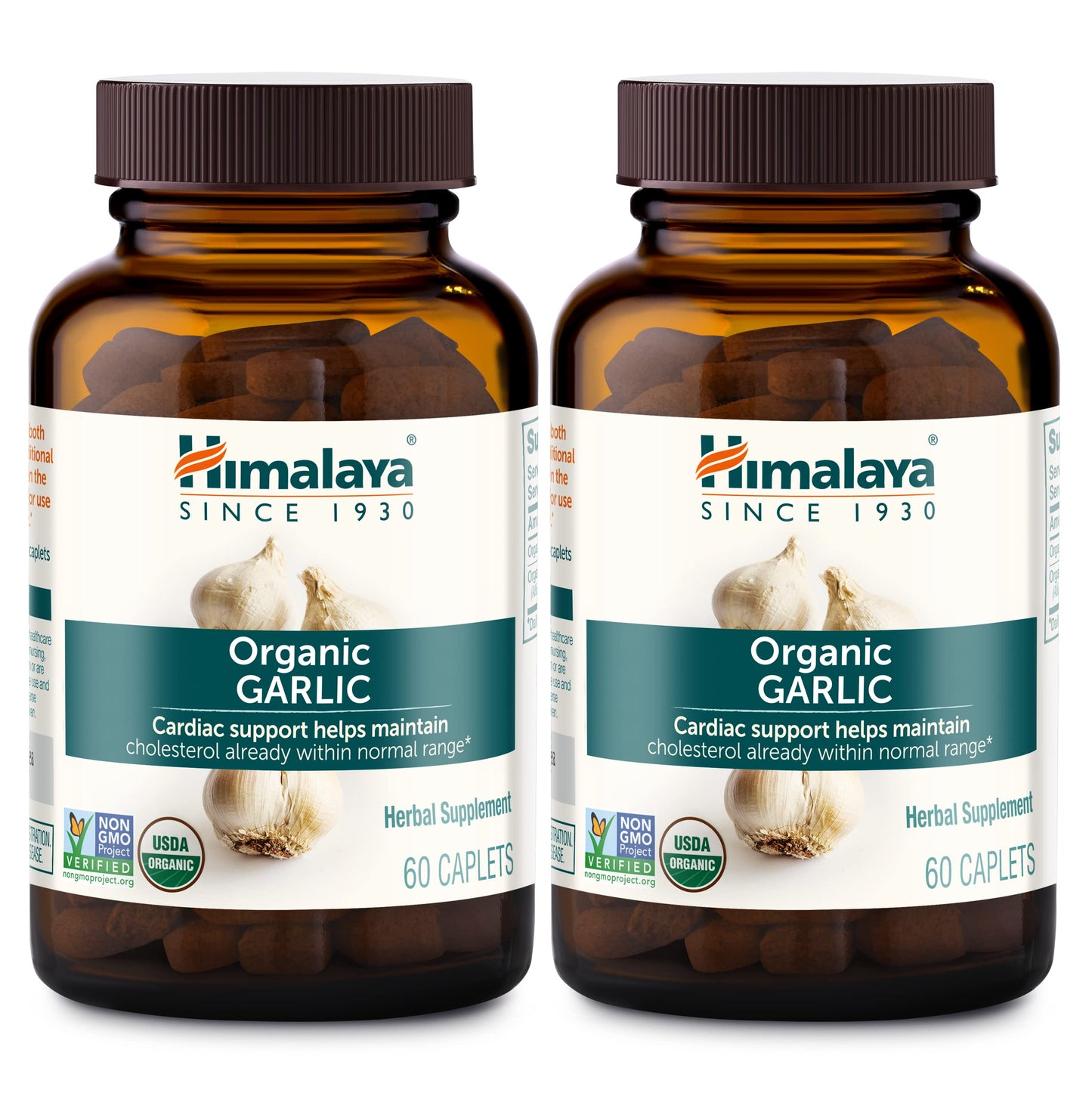 Himalaya Organic Garlic 1,400 mg | Lipid Metabolism & Immune Support | 60 Caplets (1 Month Supply, 2 Pack)