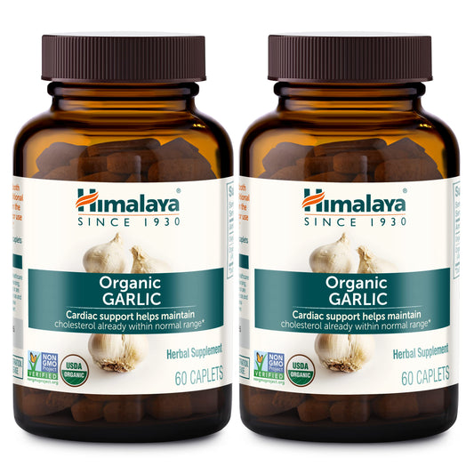 Himalaya Organic Garlic 1,400 mg | Lipid Metabolism & Immune Support | 60 Caplets (1 Month Supply, 2 Pack)