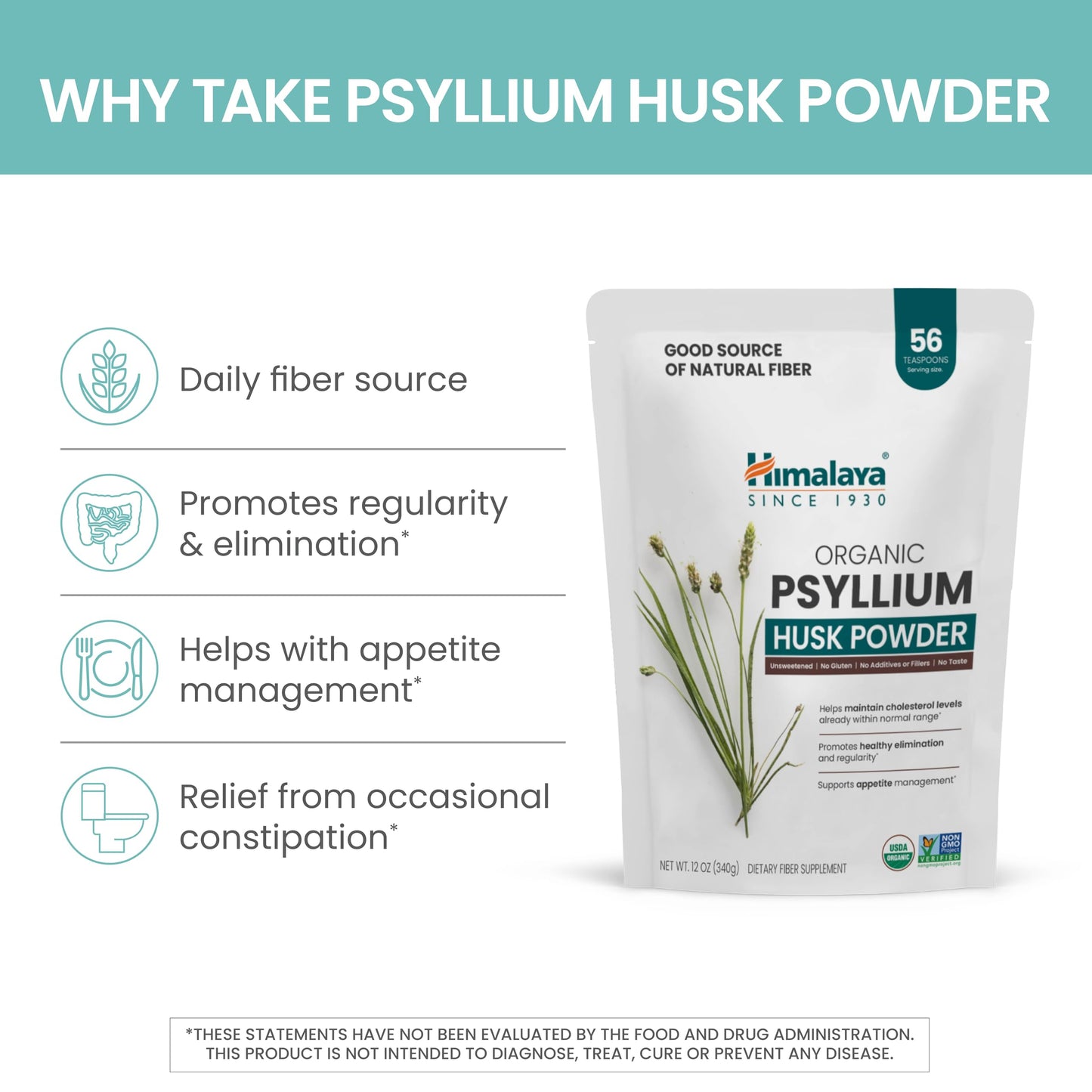 Himalaya Organic Psyllium Husk Powder – Daily Fiber, 12 oz