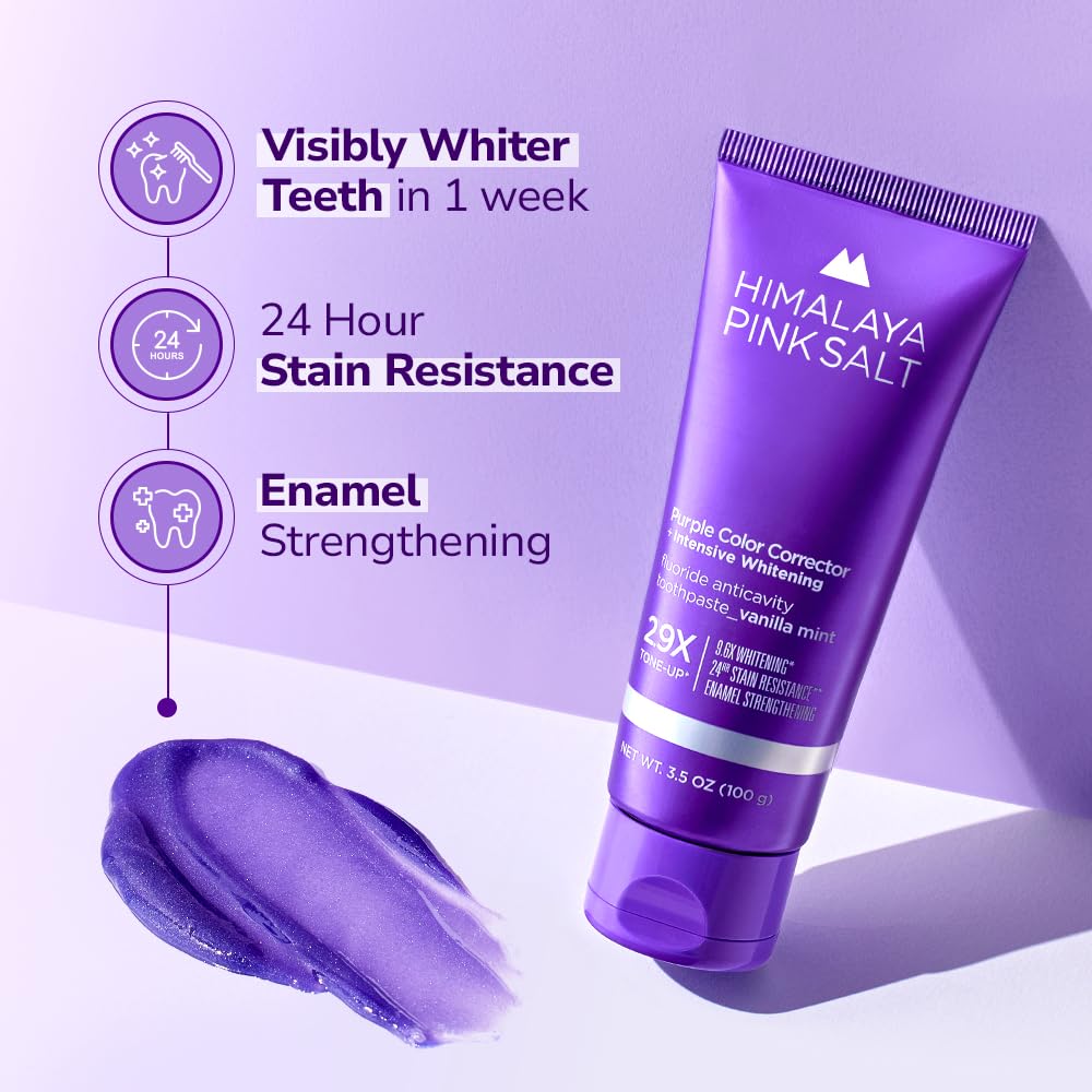HIMALAYA PINKSALT Purple Whitening Toothpaste – Teeth Whitening, Deep Stain Remover, Vanilla Mint, 3 x 3.5 oz (3 Packs)