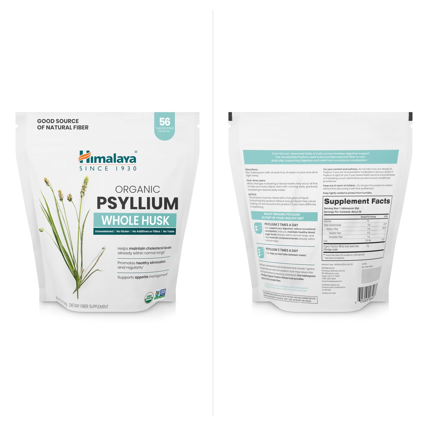 Himalaya Organic Psyllium Whole Husk - Daily Fiber, 12 oz (USDA Organic, Non-GMO)