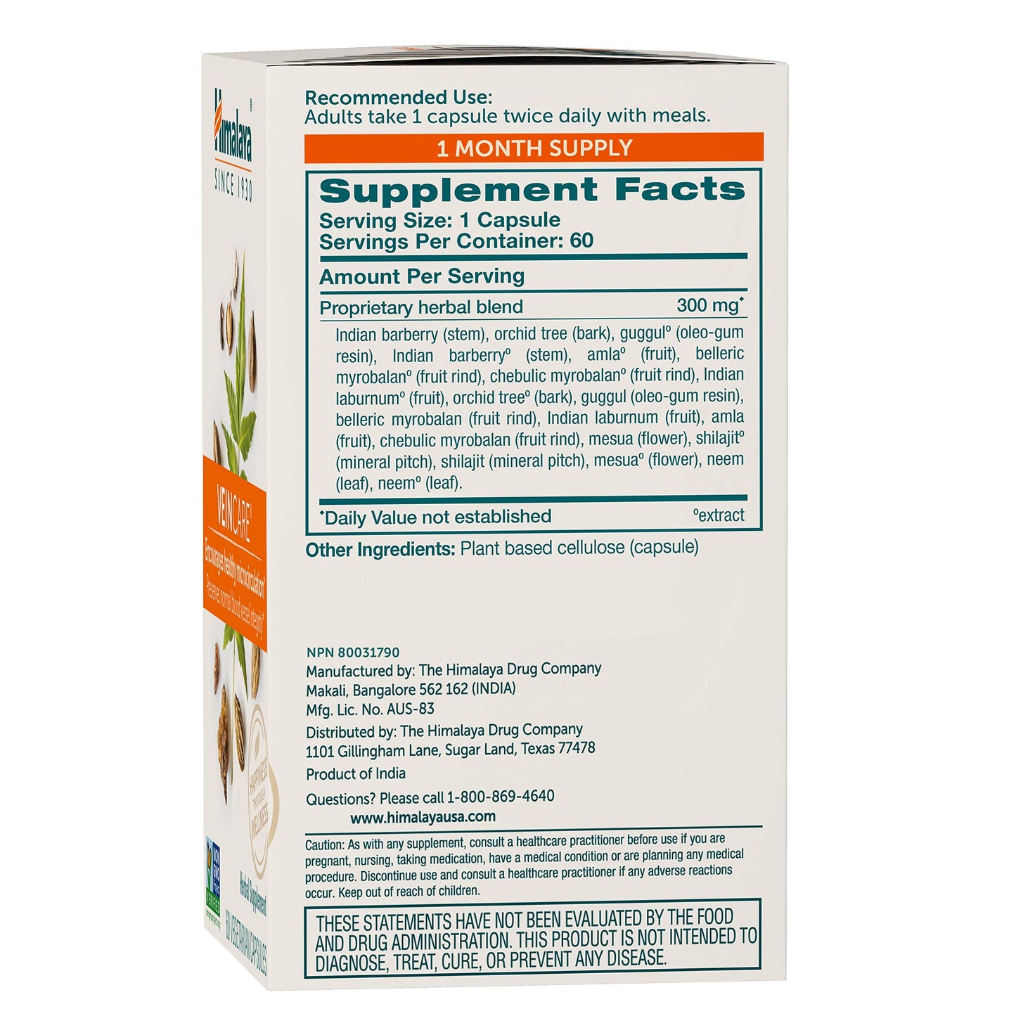 Himalaya VeinCare - Herbal Vein Support for Circulation & Rectal Comfort | Vegan