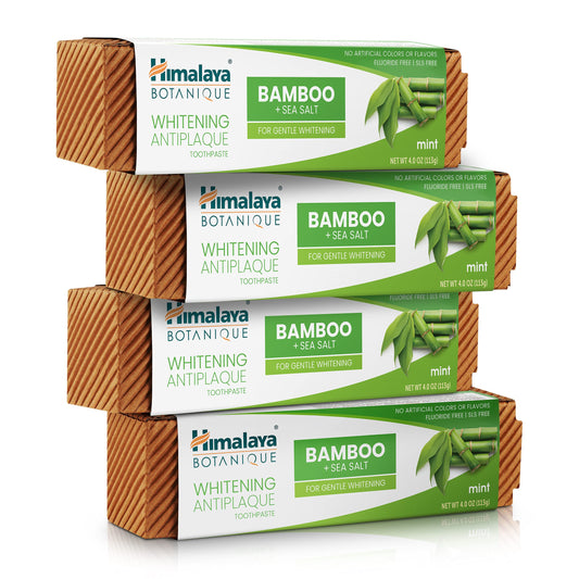 Himalaya Botanique Whitening Antiplaque Toothpaste - Bamboo & Sea Salt (Fluoride Free) - 4 oz x 4 Pack