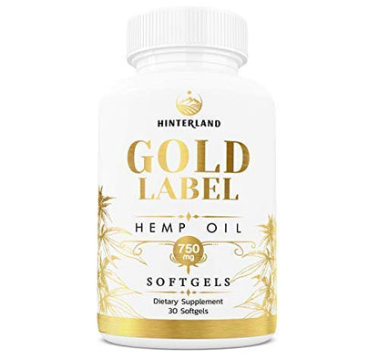 Hinterland Gold Label Hemp Oil Softgels 25mg - Organic USA Grown Hemp, 30 Count