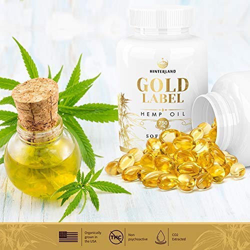 Hinterland Gold Label Hemp Oil Softgels 25mg - Organic USA Grown Hemp, 30 Count
