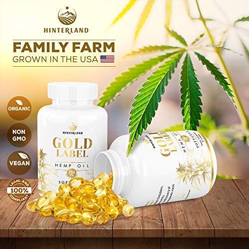 Hinterland Gold Label Hemp Oil Softgels 25mg - Organic USA Grown Hemp, 30 Count