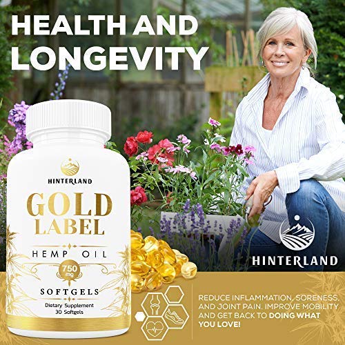 Hinterland Gold Label Hemp Oil Softgels 25mg - Organic USA Grown Hemp, 30 Count