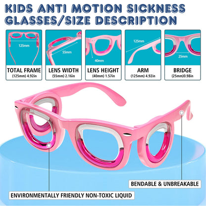 Hion Kids Anti-Motion Sickness Smart Glasses (Ages 3–8) – Ultra-Light Pink Travel Glasses