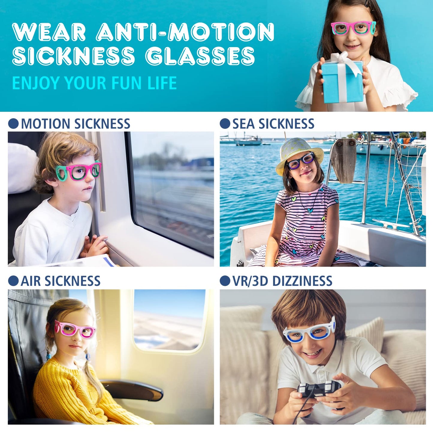 Hion Kids Anti-Motion Sickness Smart Glasses (Ages 3–8) – Ultra-Light Pink Travel Glasses