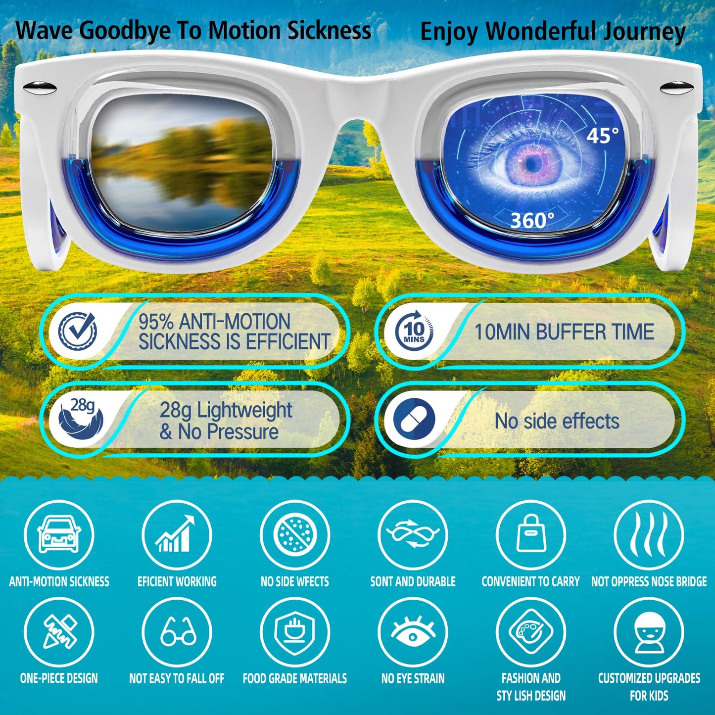 Hion Kids Anti-Motion Sickness Smart Glasses – Ultra-Light Travel Eyewear (2 Pairs) for Ages 3–8