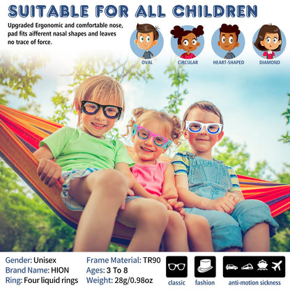 Hion Kids Anti-Motion Sickness Smart Glasses – Ultra-Light Travel Glasses for 3-8 Year Olds (White)