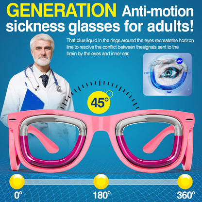Hion Adult Anti-Motion Sickness Smart Glasses – Ultra-Light Travel Glasses for Cars, Planes, Boats | Pink
