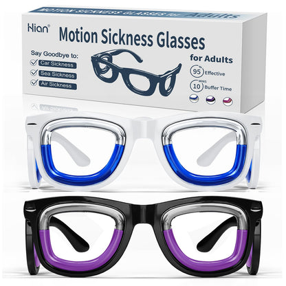 Hion 2 Pairs Adult Anti-Motion Sickness Smart Glasses – Ultra-Light Portable (White+Black)