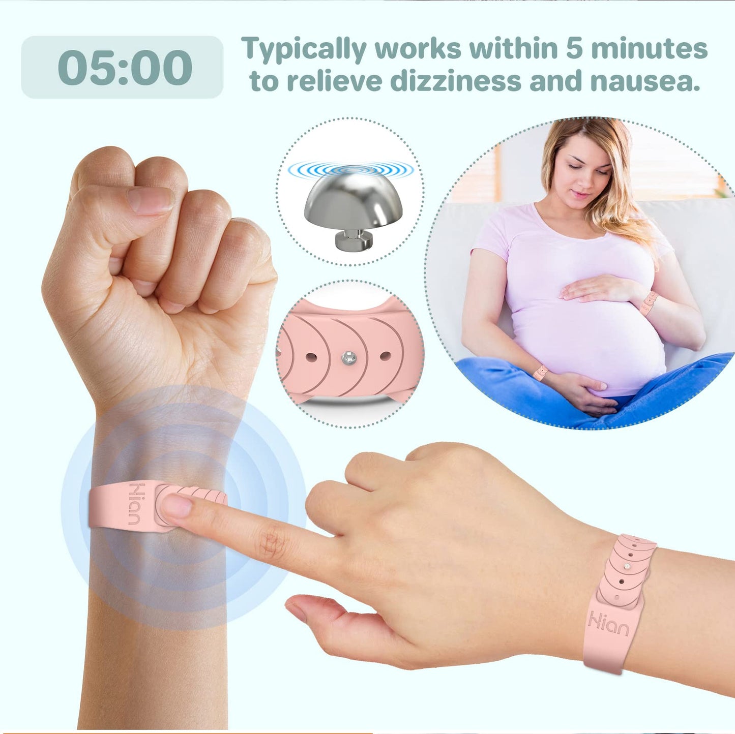 Hion Motion Sickness Bracelets – Sea Sickness Wristbands (Beryl + Pink)