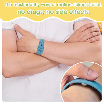 Hion Motion Sickness Bracelets – Nausea Relief Wristbands for Travel & Morning Sickness (1 Pair, Black)