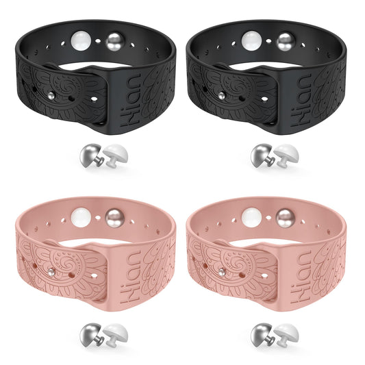 Hion Motion Sickness Bracelets – 2 Pairs Black & Pink Anti Nausea Wristbands