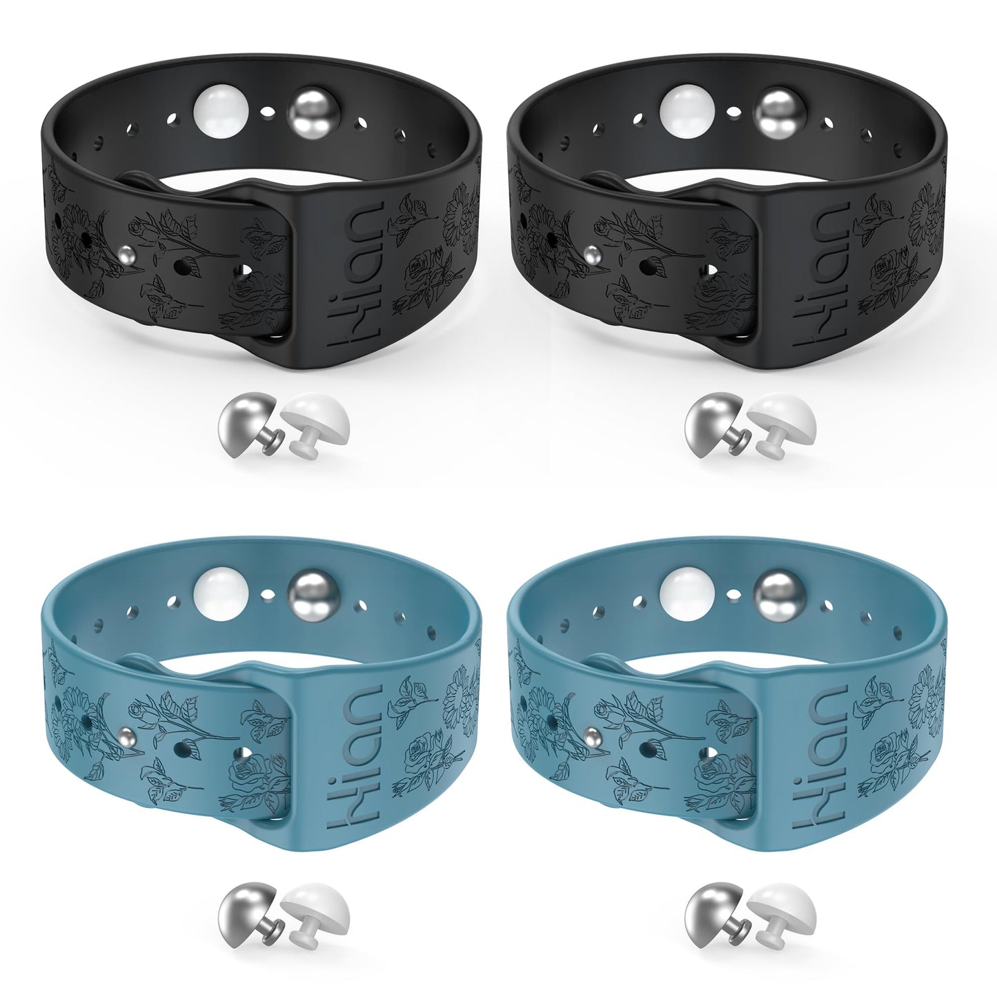 Hion Motion Sickness Bracelets – 2 Pairs Black & Blue Acupressure Nausea Bands