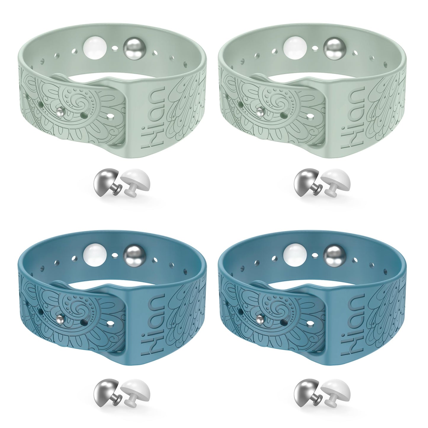Hion Motion Sickness Bracelets — Acupressure Nausea Bands (2 Pairs, Blue & Beryl)